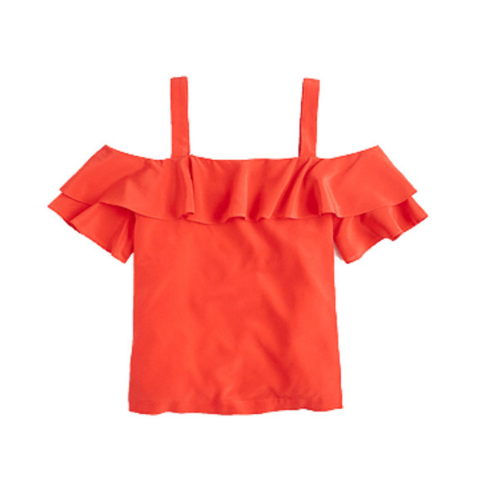 Orange JCrew Silk Cold Shoulder Top - Size 10, NWT